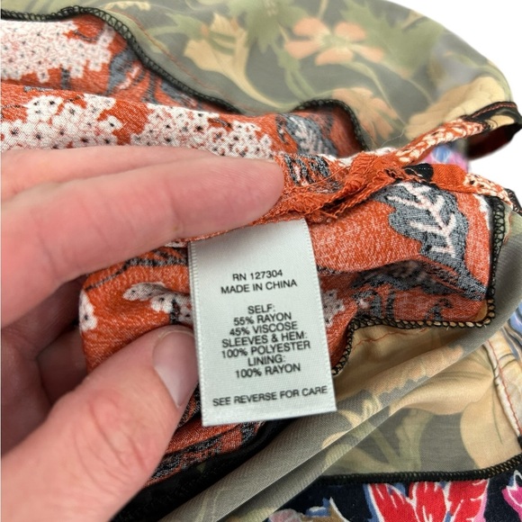 John Mark Orange Artsy Boho Floral Mixed Print Blouse Size Medium Oversized - Picture 10 of 10